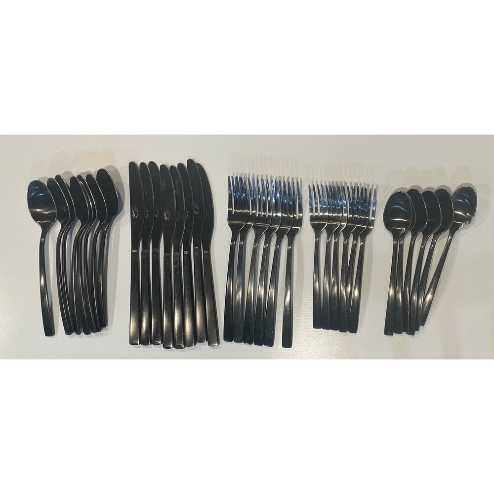 34-piece lot of matte black finish flatware.